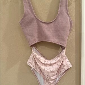 Scoop Neck Mauve & Light Pink Print One-Piece Swimsuit